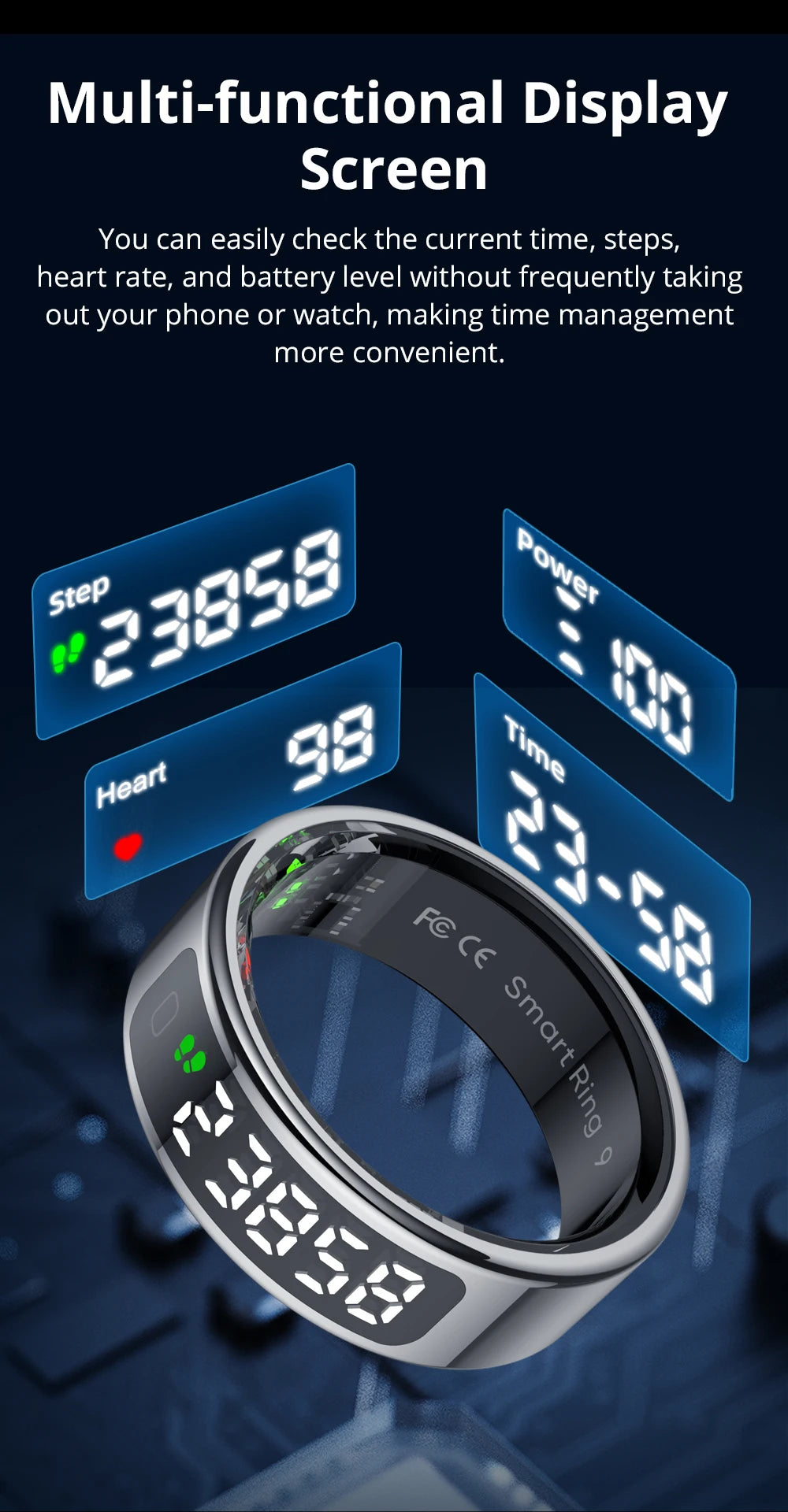 COLMI R12 Smart Ring with Touch Display, Wireless Charging, Health & Fitness Tracker, 5ATM Waterproof for Men & Women