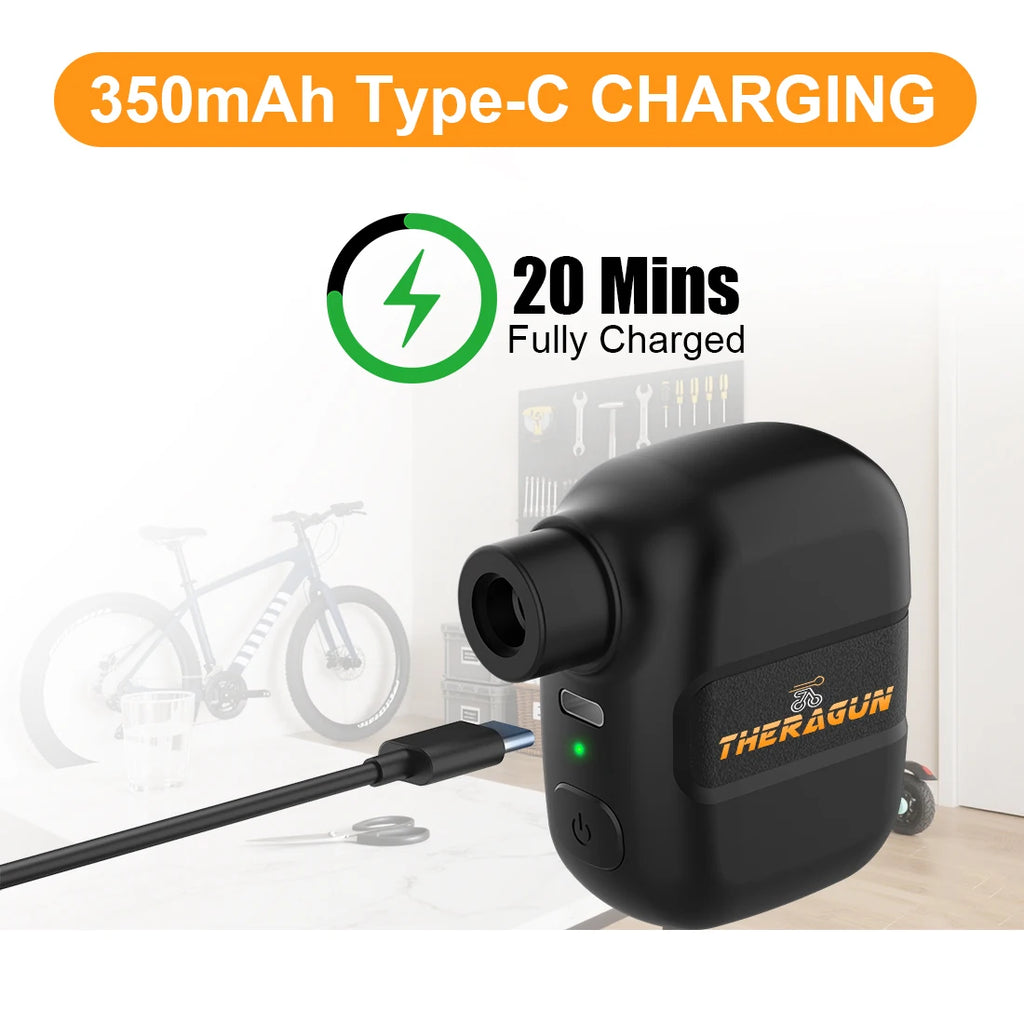 Portable Electric Bike Pump – 100PSI Rechargeable Inflator with Type-C, Compatible with Schrader & Presta Valves