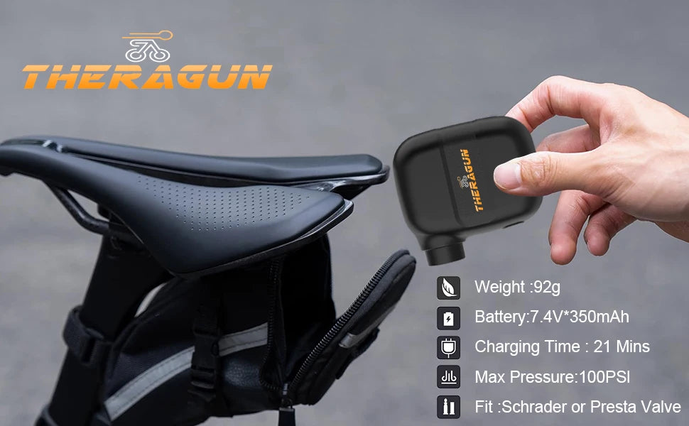 Portable Electric Bike Pump – 100PSI Rechargeable Inflator with Type-C, Compatible with Schrader & Presta Valves