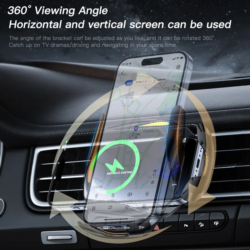 Ccem Ribbons™ Y10 Pro-Series – 15W Fast Wireless Car Charger & Auto-Clamping Phone Mount