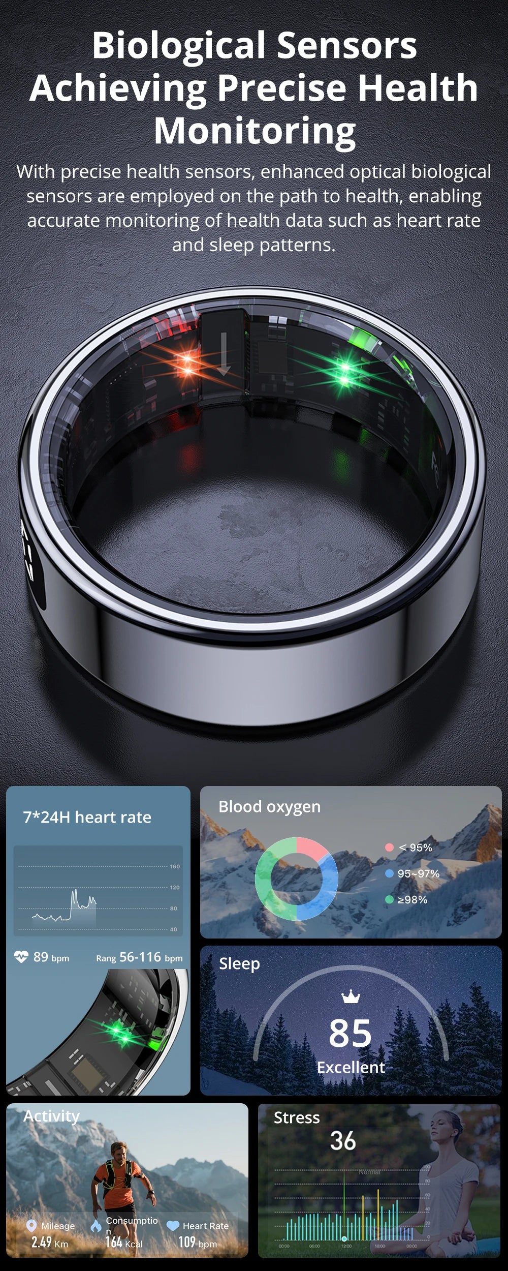 COLMI R12 Smart Ring with Touch Display, Wireless Charging, Health & Fitness Tracker, 5ATM Waterproof for Men & Women