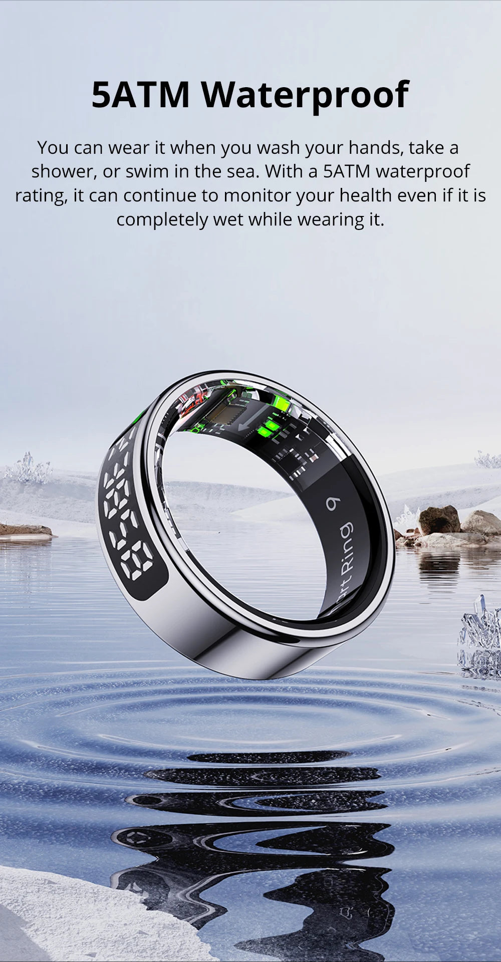 COLMI R12 Smart Ring with Touch Display, Wireless Charging, Health & Fitness Tracker, 5ATM Waterproof for Men & Women
