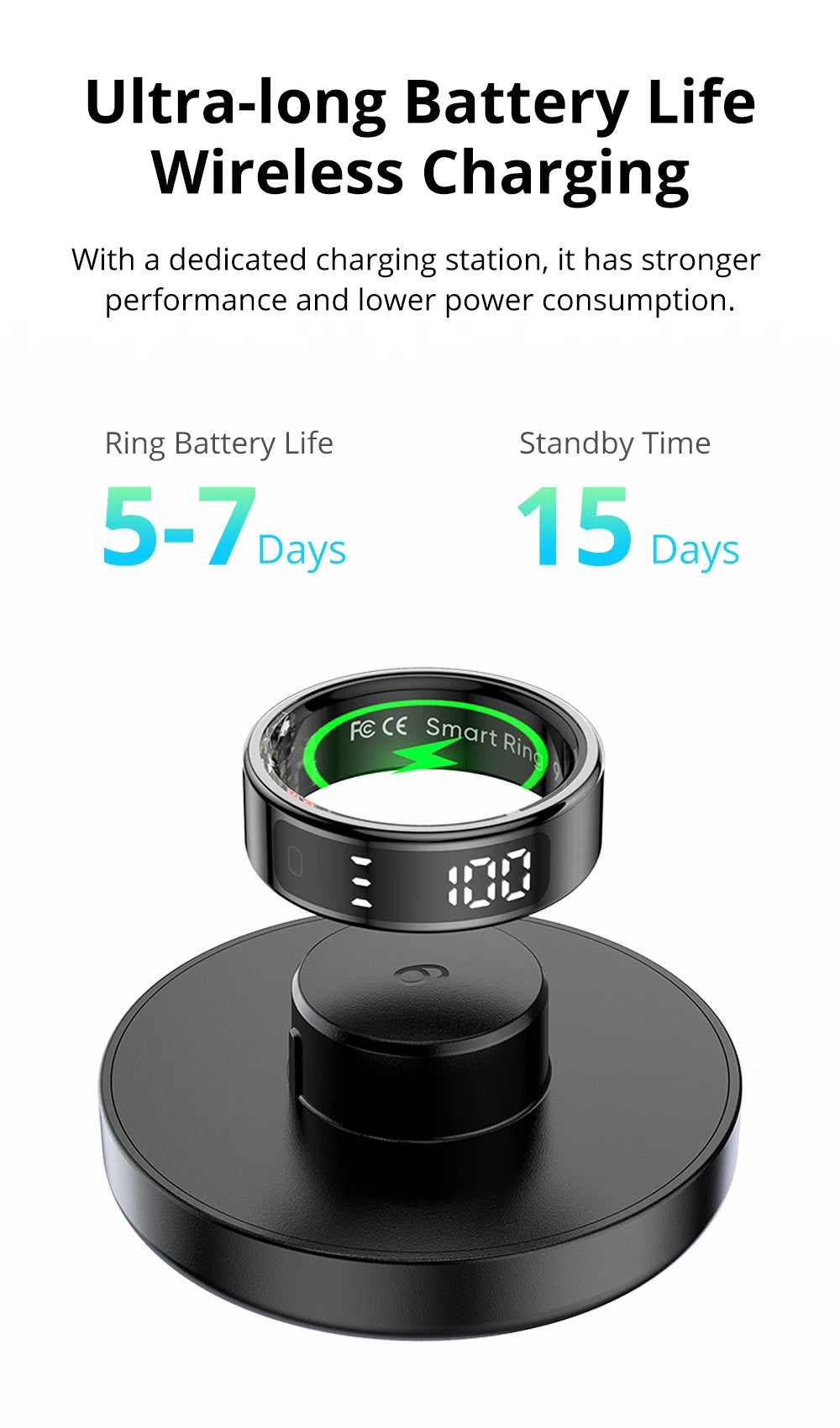COLMI R12 Smart Ring with Touch Display, Wireless Charging, Health & Fitness Tracker, 5ATM Waterproof for Men & Women